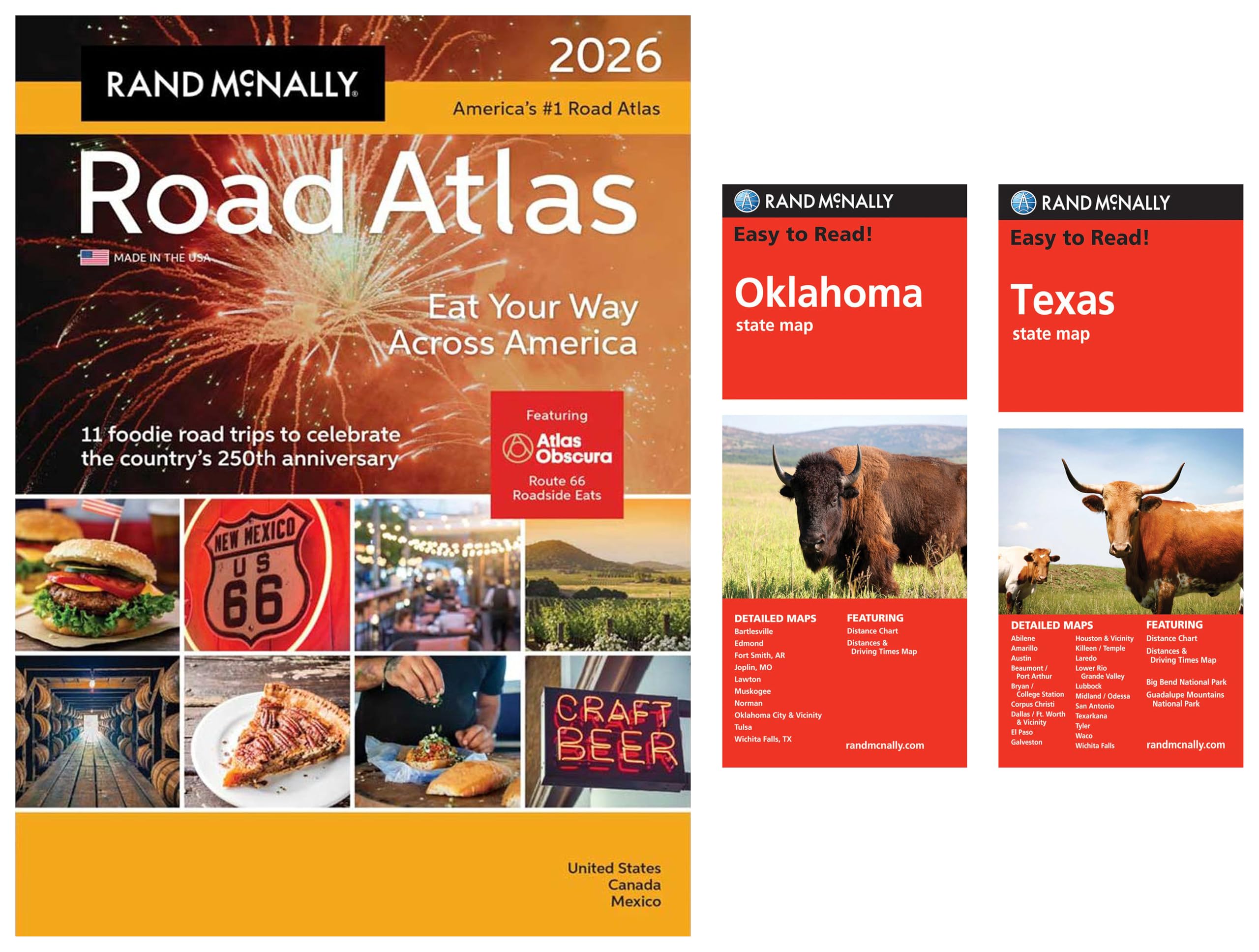 2026 Road Atlas with Easy to Read Oklahoma & Texas State Maps