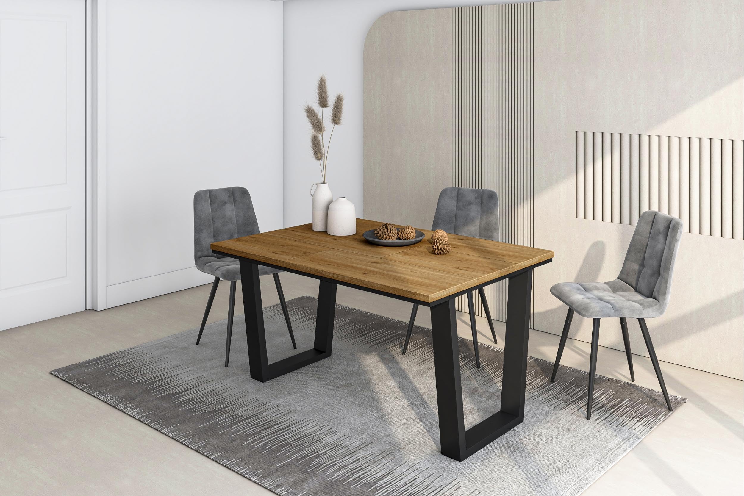 Skraut Home | Mesa Comedor | Mesa Fija Cocina y Salón | 140x90x74 cm | para 6 comensales | Muebles Comedor | Estilo Industrial | Roble