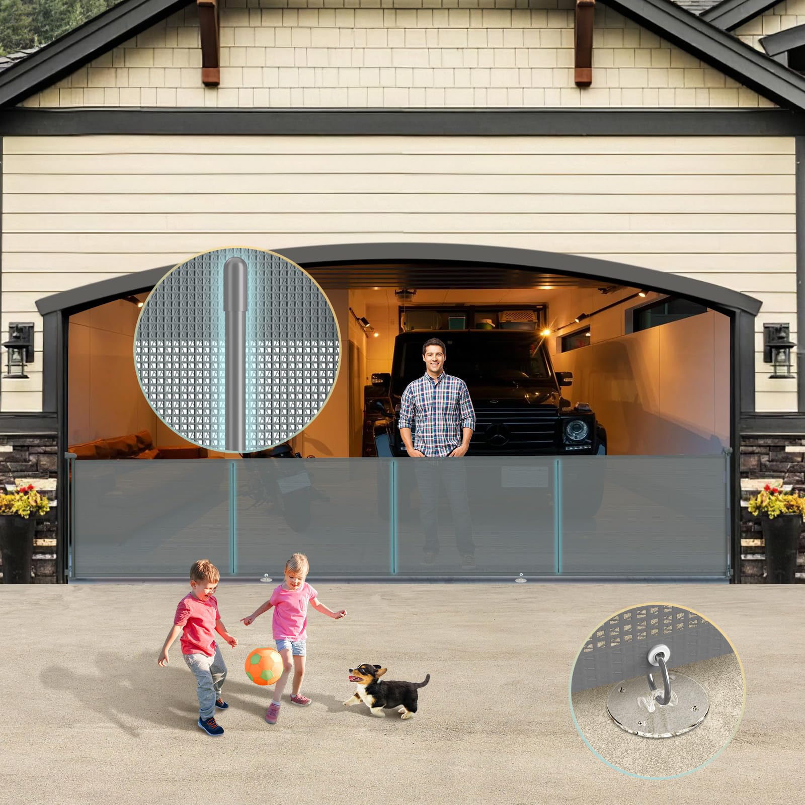 Photo 1 of 180'' Retractable Baby Gates Extra Wide for Stairs,42" Extra Tall Retractable Dog Gate for Doorways, Deck, 15 Foot Indoor/Outdoor Retractable Gate with Reinforced Rods, Grey Retractable Garage Gate