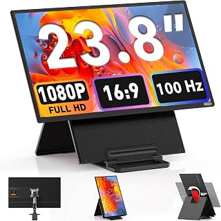 Kwumsy Monitor Portatile Per Laptop 23.8 Pollici - 1080P FHD 100Hz Doppio Schermo PC Portatile Per All Laptop, Schermo Pieghevole con Rotazione 90° Altezza Regolabile, Plug & Play USB-C/HDMI
