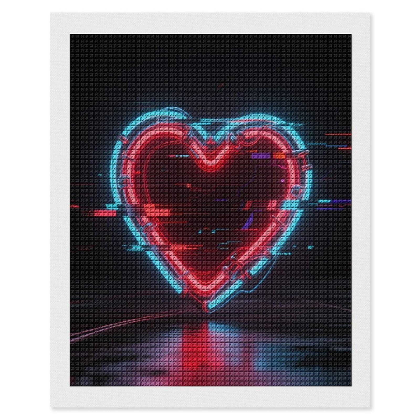FodPand Neon Heart with Errors 5D Diamond Painting Kits for Adults Beginners Full Drill Square Diamond Dots Pictures Gem Art Supplies for Home Wall Room Decoration DIY Craft Set Gift 16X20