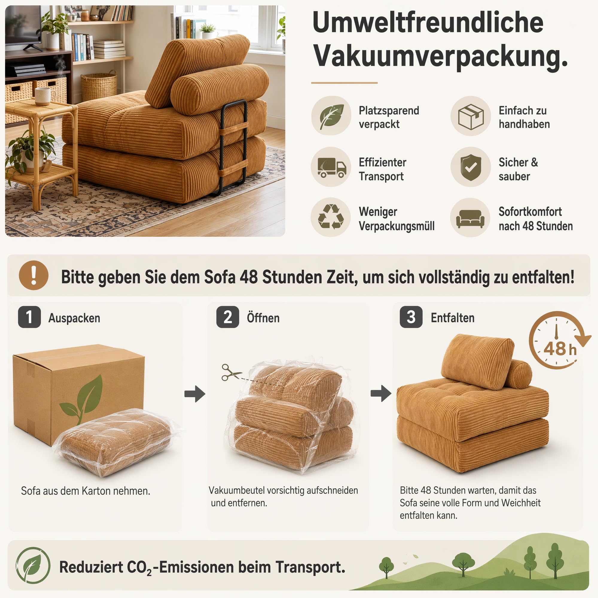 Schlafsessel mit Schlaffunktion Cord Beige - 2-in-1 Klappsofa Gästebett