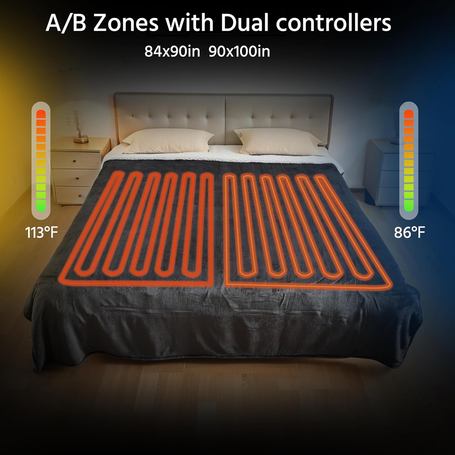 Electric Heated Blanket Queen Size 84x90 Inch - Super Soft Flannel, 10 Heat Settings, 1-12H Automatic Shutoff, Dual Zone Controls, Machine Washable, Ideal for Couch & Sleeping (Charcoal Gray) - Image 2