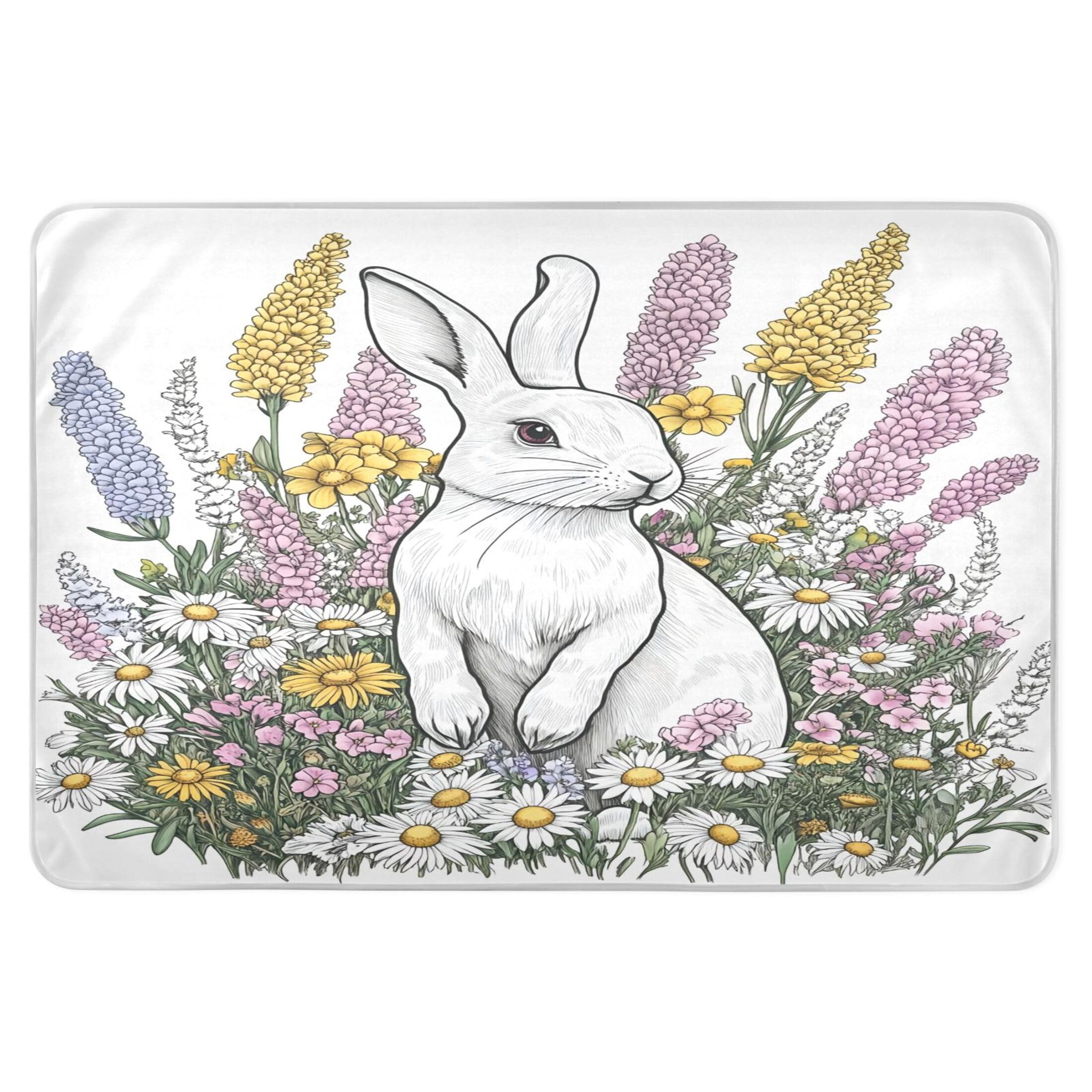 Takiito Cartoon Rabbit in Flowers Bed Pad Reusable Bed Underpad Washable Waterproof Leak-Proof Quick Dry Incontinence Pee Pad for Toddlers Kids Adults Pets 34x52 in