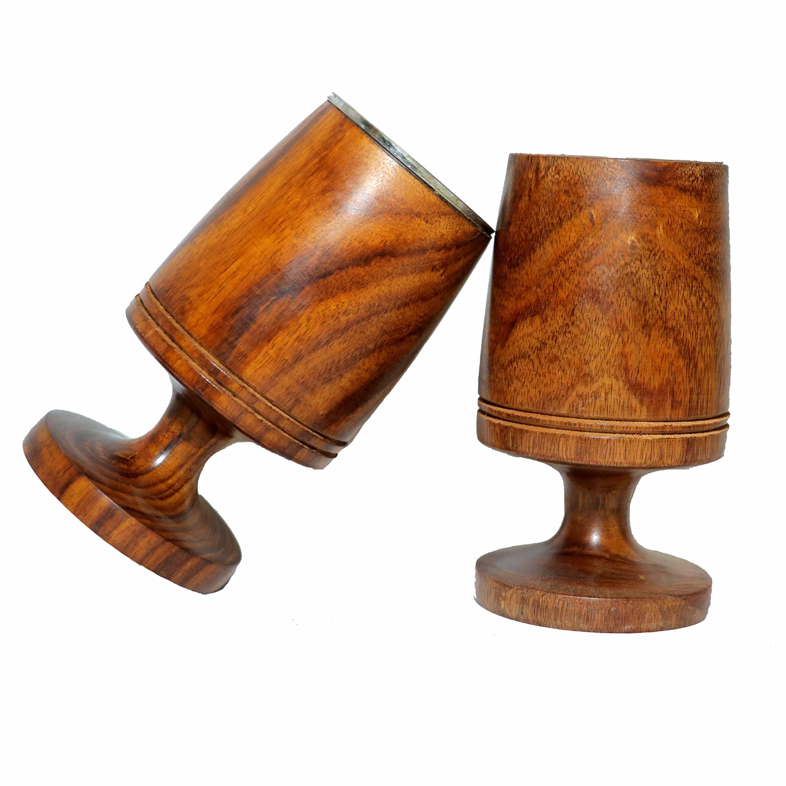 Set mit 2 handgefertigten Weinkelchen aus Holz im Vintage-Stil, Bärenbecher für Geschenk, Holzkrug
