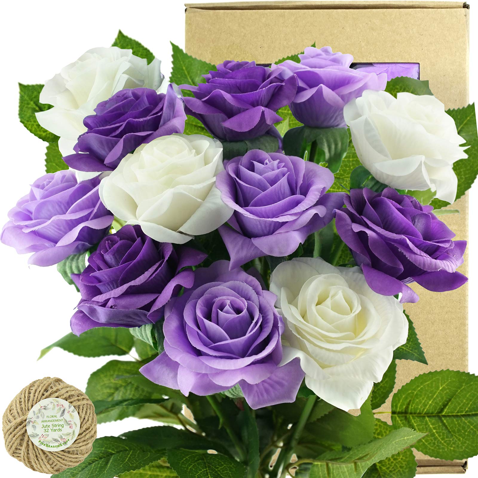 FiveSeasonStuff 12 Stems Artificial Flowers Real Touch Silk Roses for Wedding Decoration Bridal Bouquets Table Centerpieces Party Shower, Packed in