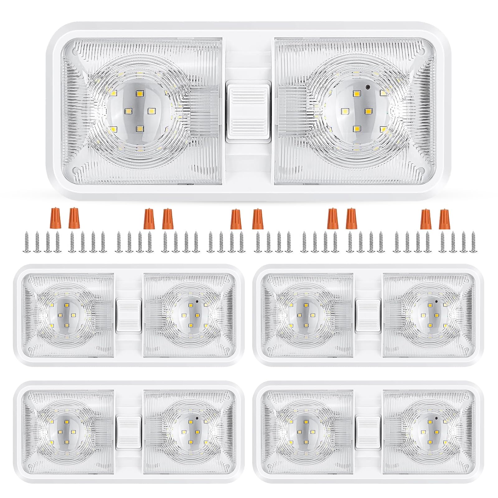RV LED Lights Interior 12v 600LM, Camper Lights 8W, Ceiling Dome Light with Switch for RV Camper Trailer Boat Car (Natural White 4000-4500K, 5 Pack)