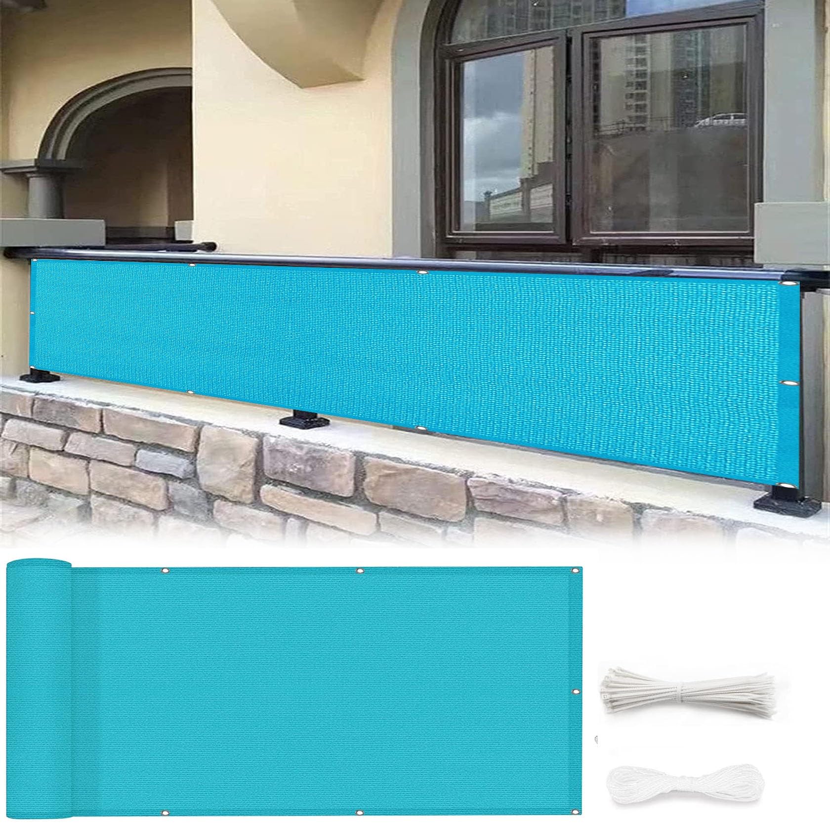 Recinzione Copertura Per Balcone 90x700cm - Telone Oscurante Taupe Frangivento Con Occhielli