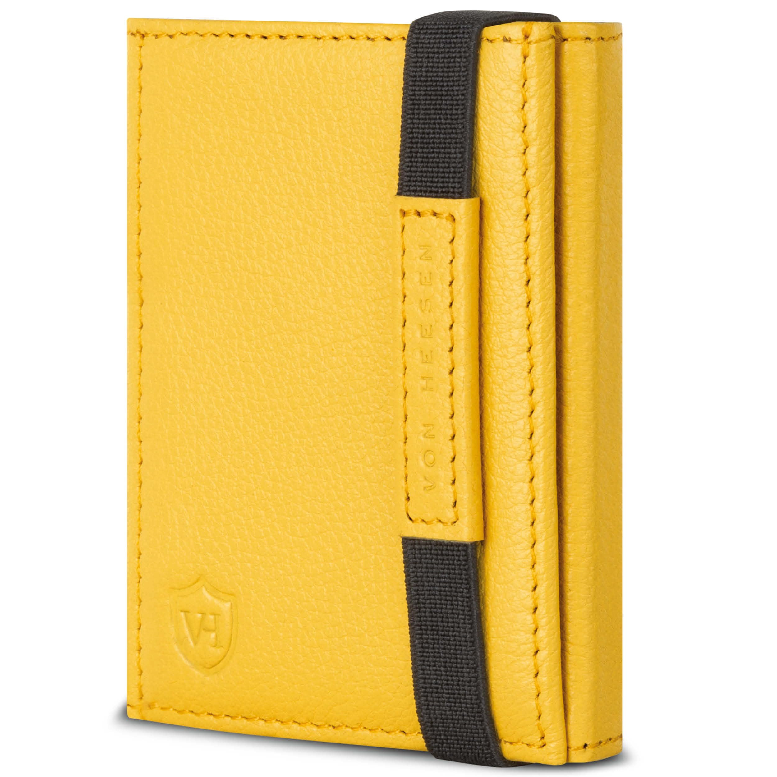 VON HEESEN Slim Wallet mit RFID Schutz - Geldbörse Herren klein - Mini Geldbeutel Damen Portmonee - Kartenetui Echtleder Karten Portemonnaie - Leder Kreditkartenetui Gelb