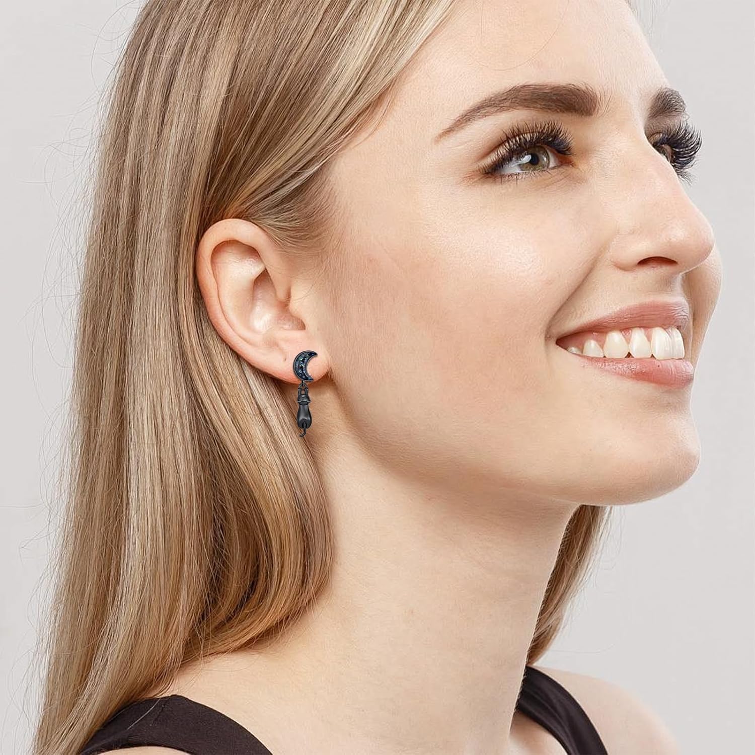 Cat/Bat Earrings for Women 925 Sterling Silver Cat Jewelry Dangle Earrings Gifts - Image 5