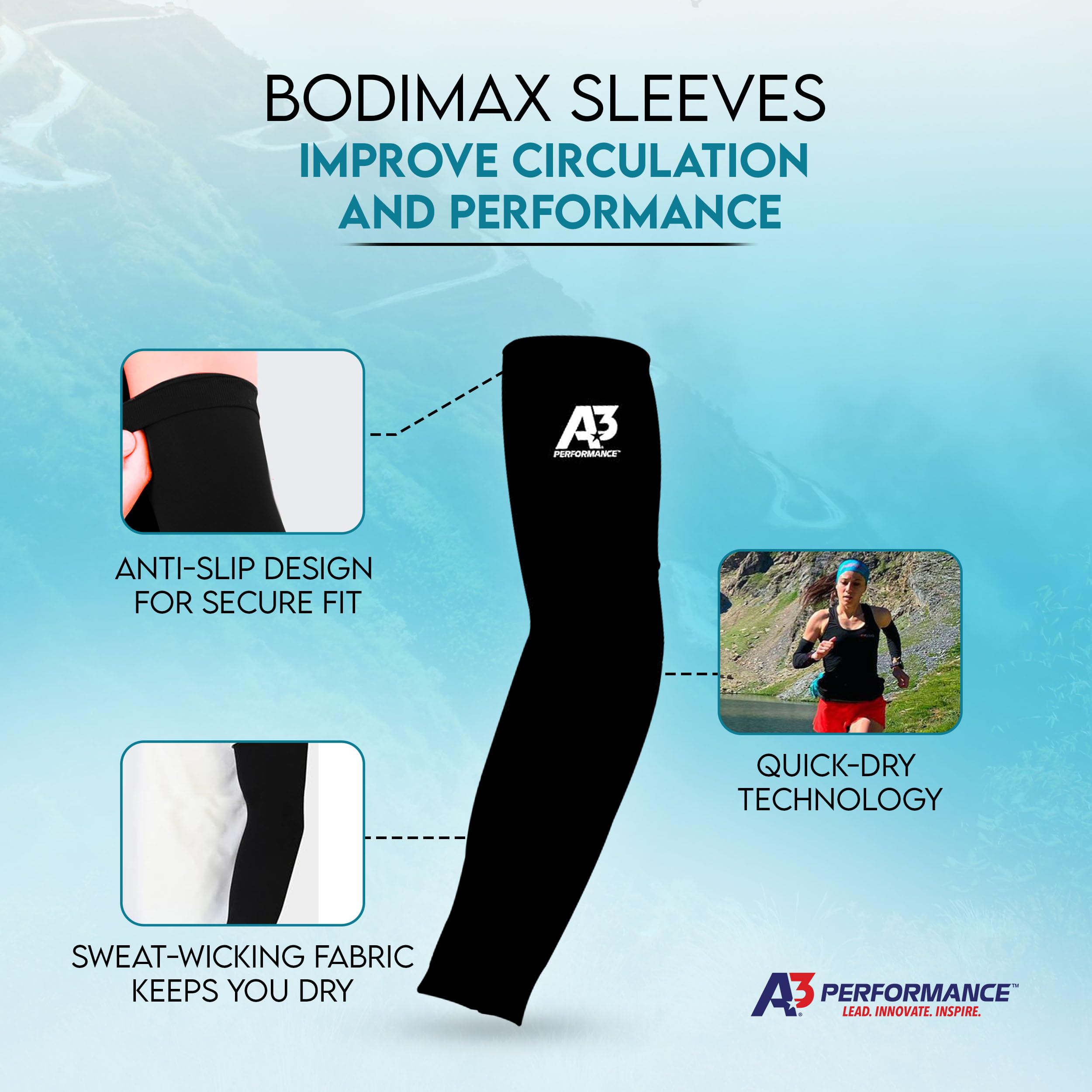 A3 Performance BODIMAX - Mangas de compresión para brazo, comprimen y se sienten bien en los músculos; para natación, baloncesto, golf, fútbol