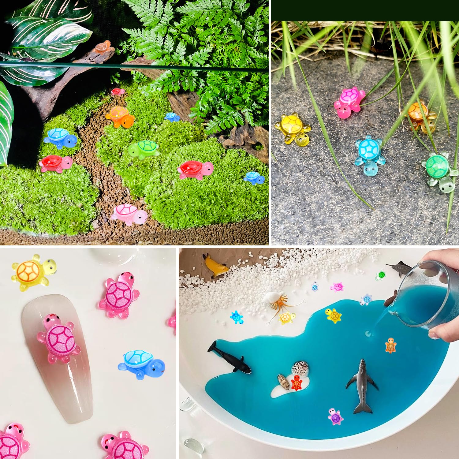 300 szt. mini żółwie z żywicy do rękodzieła, 3 rozmiary, świecący mały żółw, małe urocze świecące figurki, miniaturowe morze, ocean, zwierzę do bajkowego ogrodu, mikro dekoracji krajobrazu