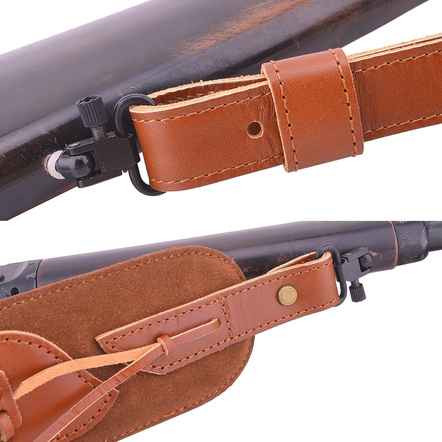 Top-Grain Leather Gun Sling Rifle Strap with Shell Holder for .30-06 .30-30 .45-70 .38/357 .22LR 12GA 20GA