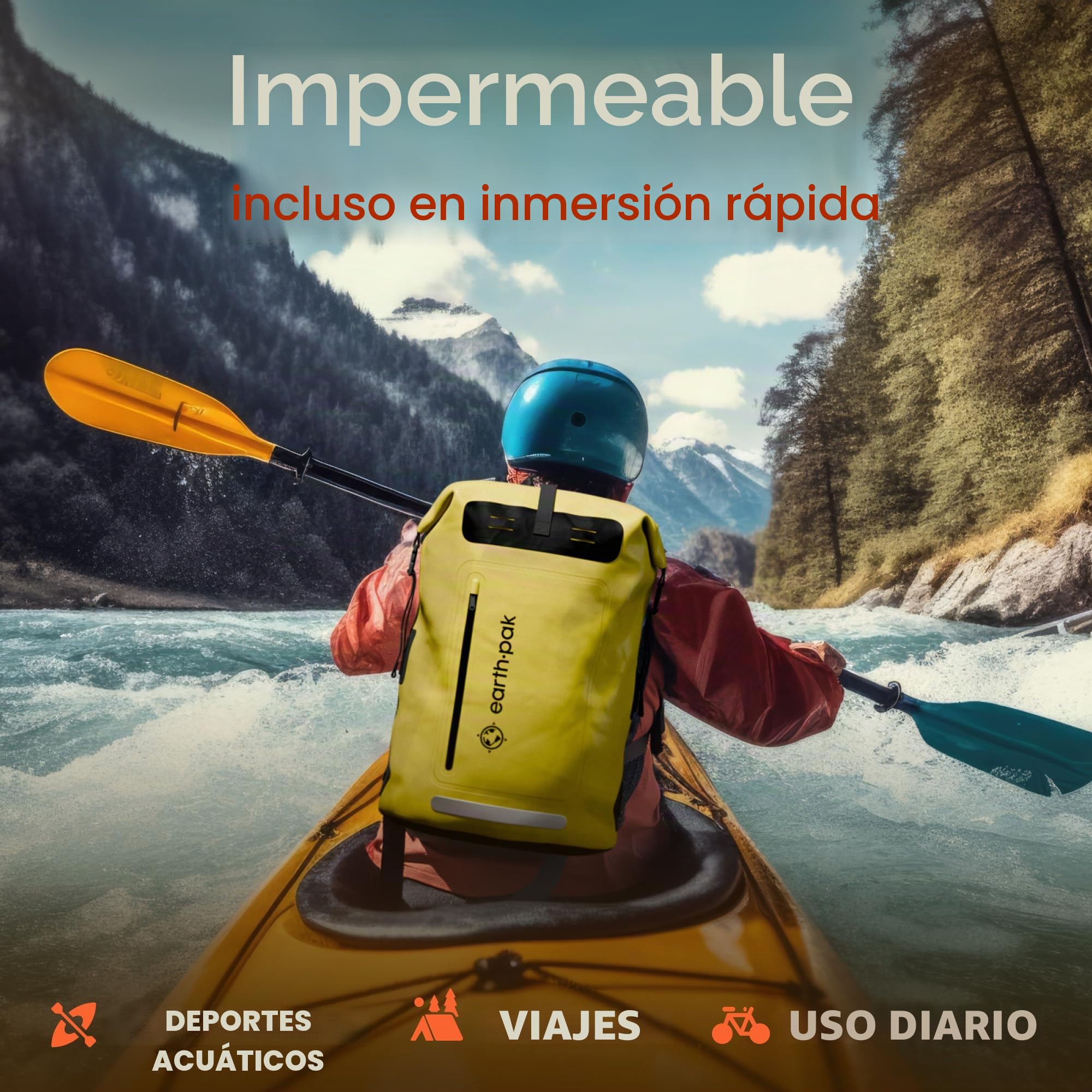 Earth Pak Mochila impermeable con cierre enrollable, bolsillo frontal, panel trasero acolchado y funda para teléfono