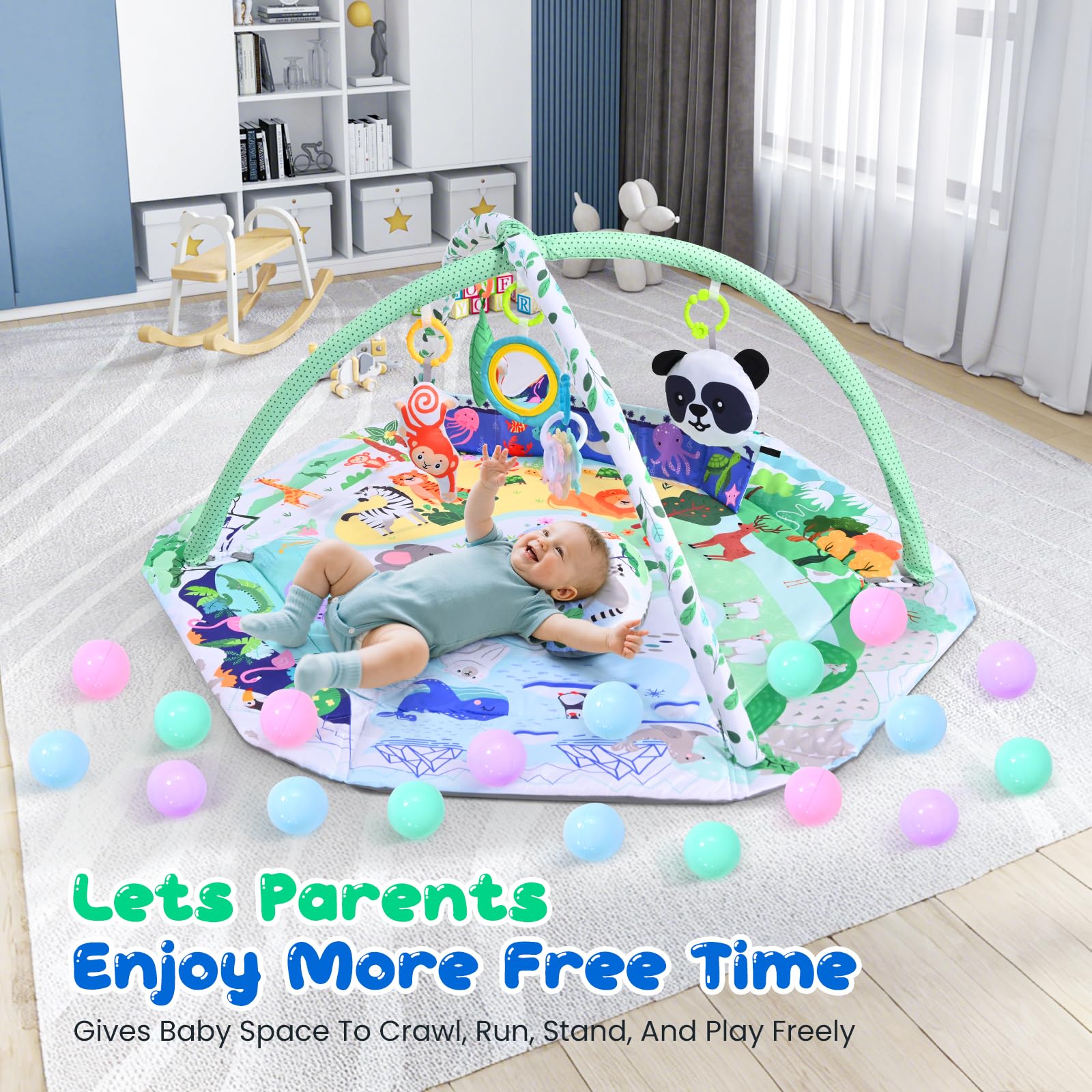 Coperta da Gioco Pieghevole per Bambini, con Zone di Sviluppo, Giocattolo interattivo, in Legno, per attività motorie e sensoriali, Essenziale per 0-18 Mesi, Regalo per Baby Shower