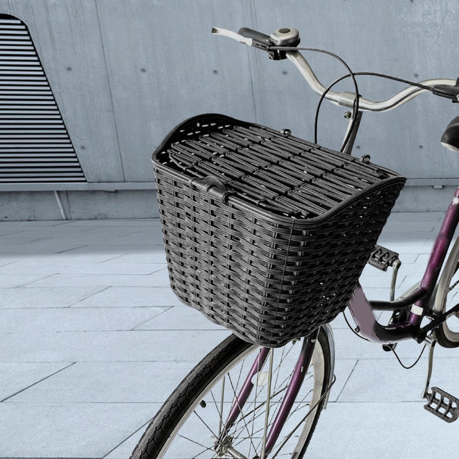 Vaveren Cycling Carrying Case Handlebar Bike Basket with Lid Sturdy Easy to Install Lightweight Bike Front Basket for Most Bikes Food, Black