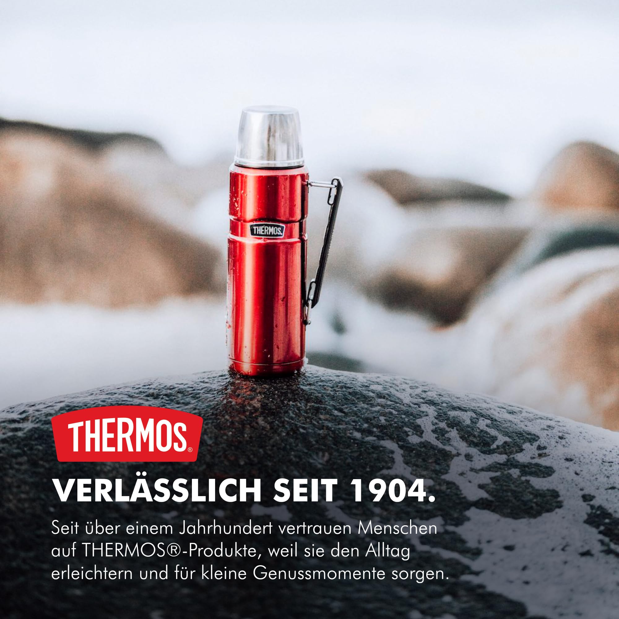 THERMOS STAINLESS KING Thermosflasche 1,20 l, 24 h heiß, charcoal black mat | 24 h kalt, mit Trinkbecher und Griff, absolut dicht, Edelstahl-Isolierflasche, spülmaschinenfest, schwarz matt