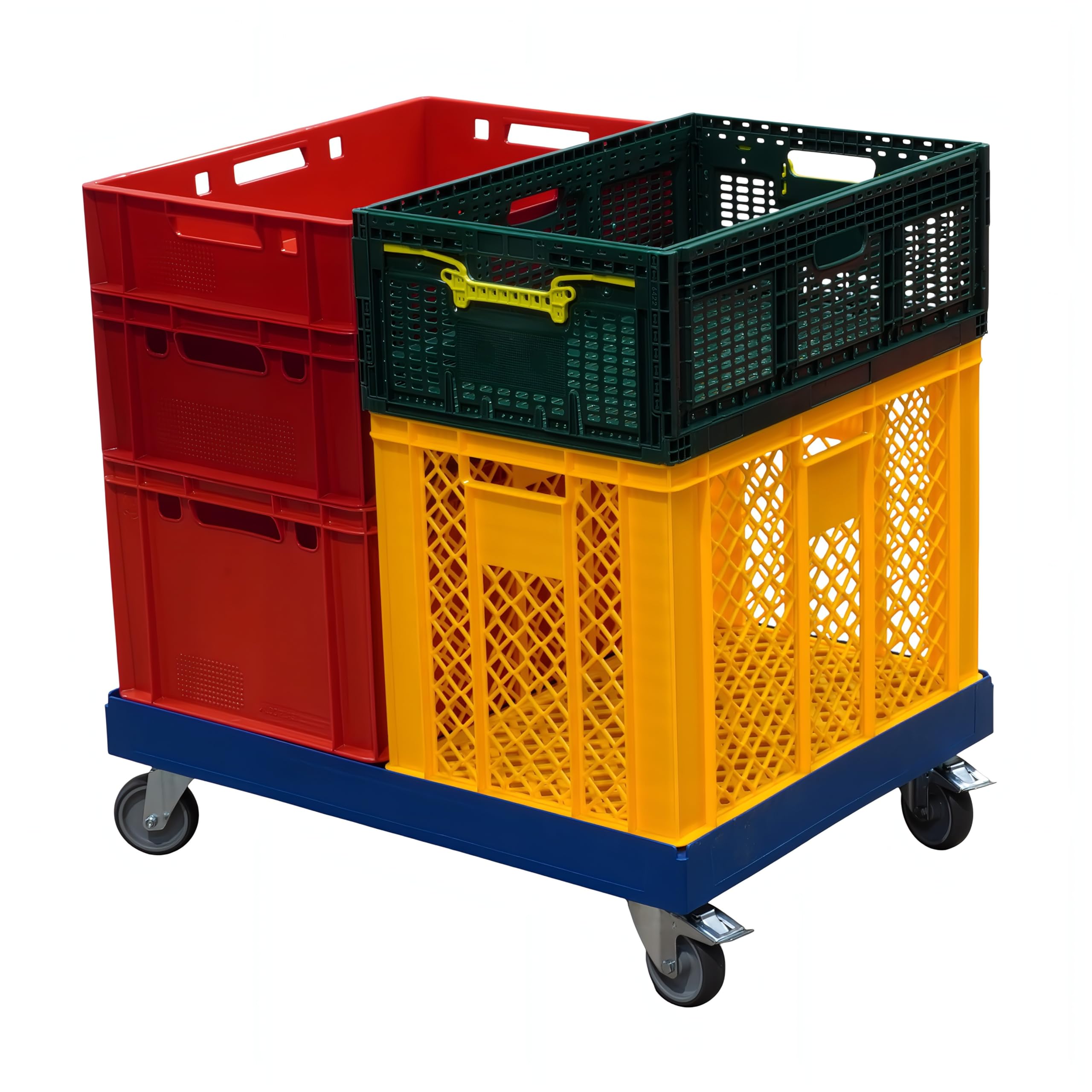 4 Stück Gigant Transportroller in Blau für Kisten 80 x 60 cm - 400 kg Traglast mit 2 Bremsen
