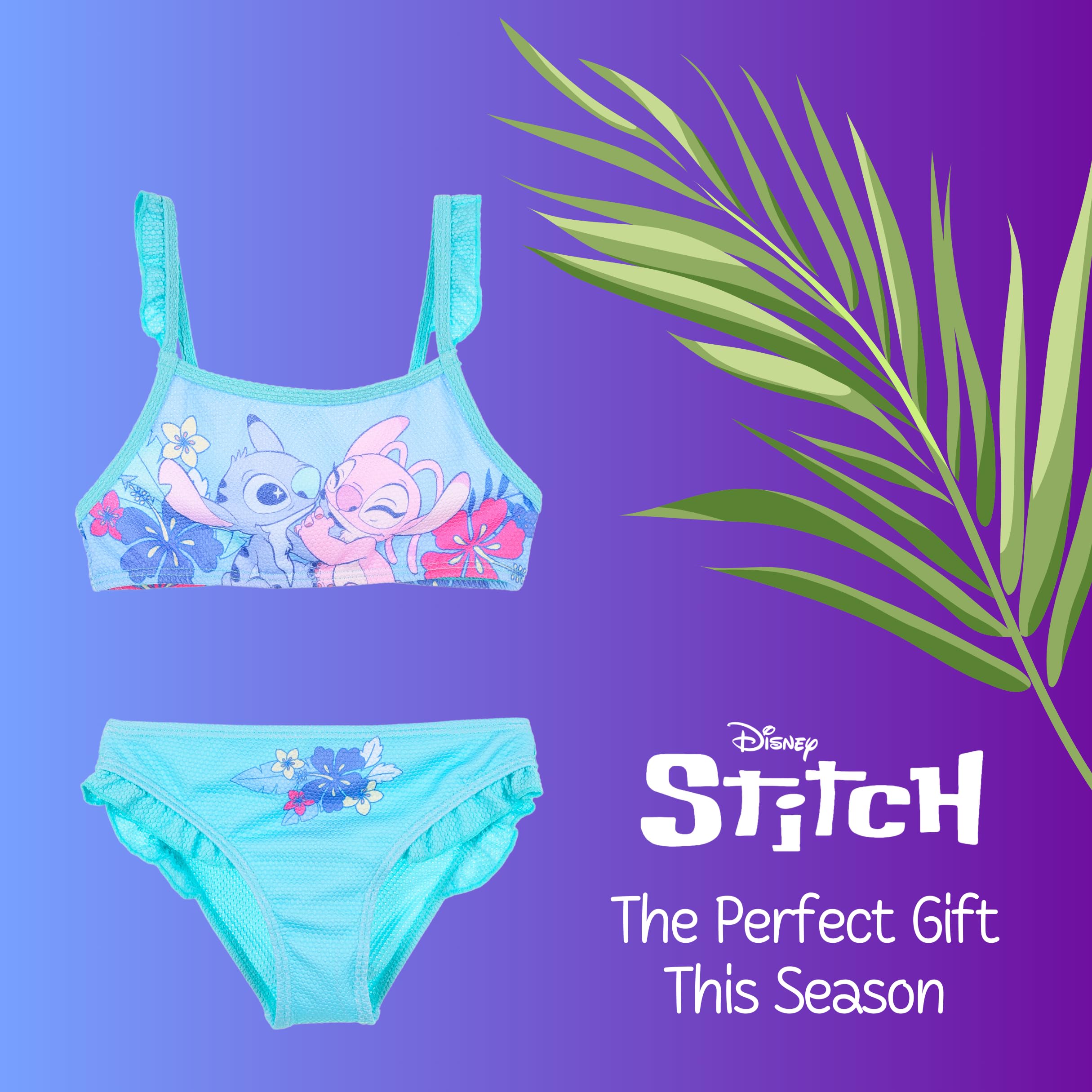 Disney Stitch y Angel Bikini para Niña, Bañador de Dos Piezas Arco Iris, Natación Infantil Tallas 3-8 Años