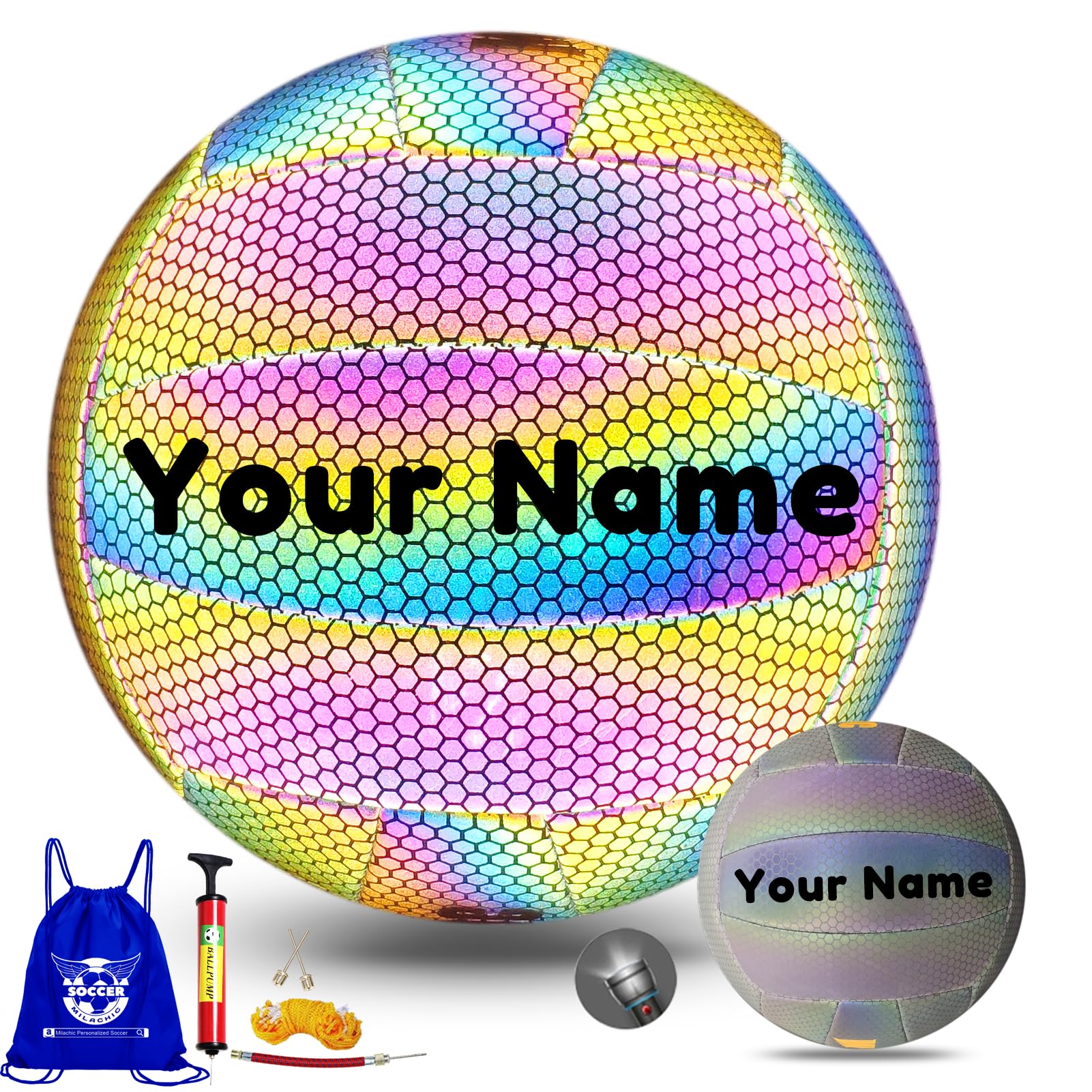 Generico Pallone da Pallavolo Personalizzabile, Taglia 5, per Interni ed Esterni, con Pompa e Borsa, Arancione/Blu/Bianco