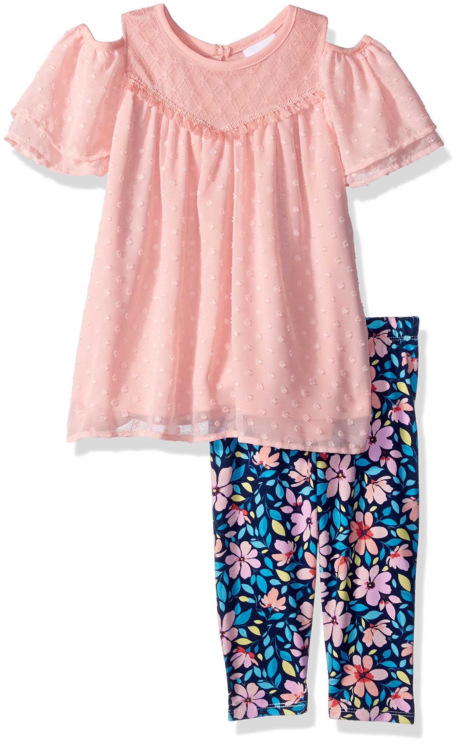 Nannette Girl's 2 piece swiss dot chiffon capri set T-Shirt Set