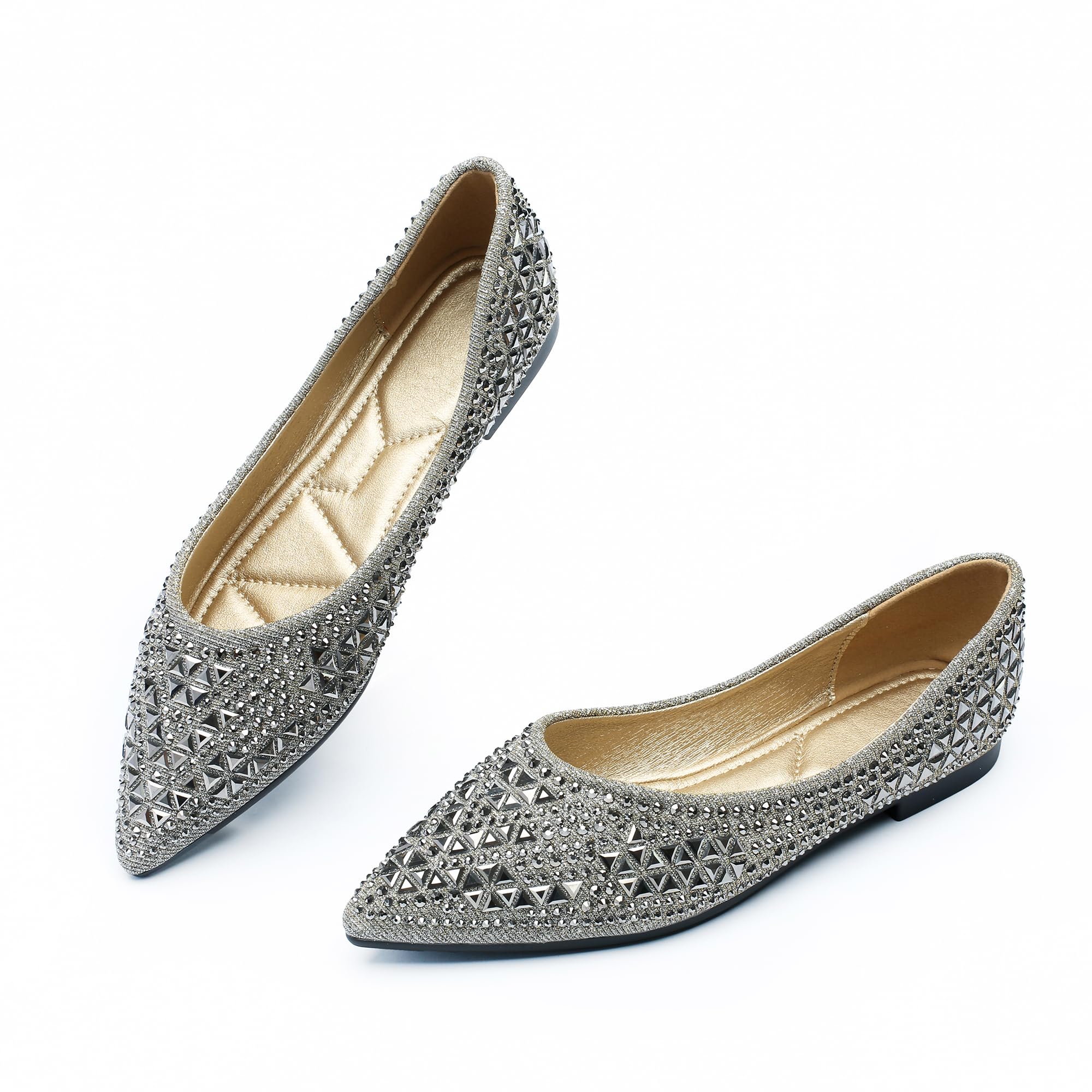 Flats Shoes Women Rhinestone Pointed Head Flats Comfortable Soft Memory Foam Insole Flat Shoes