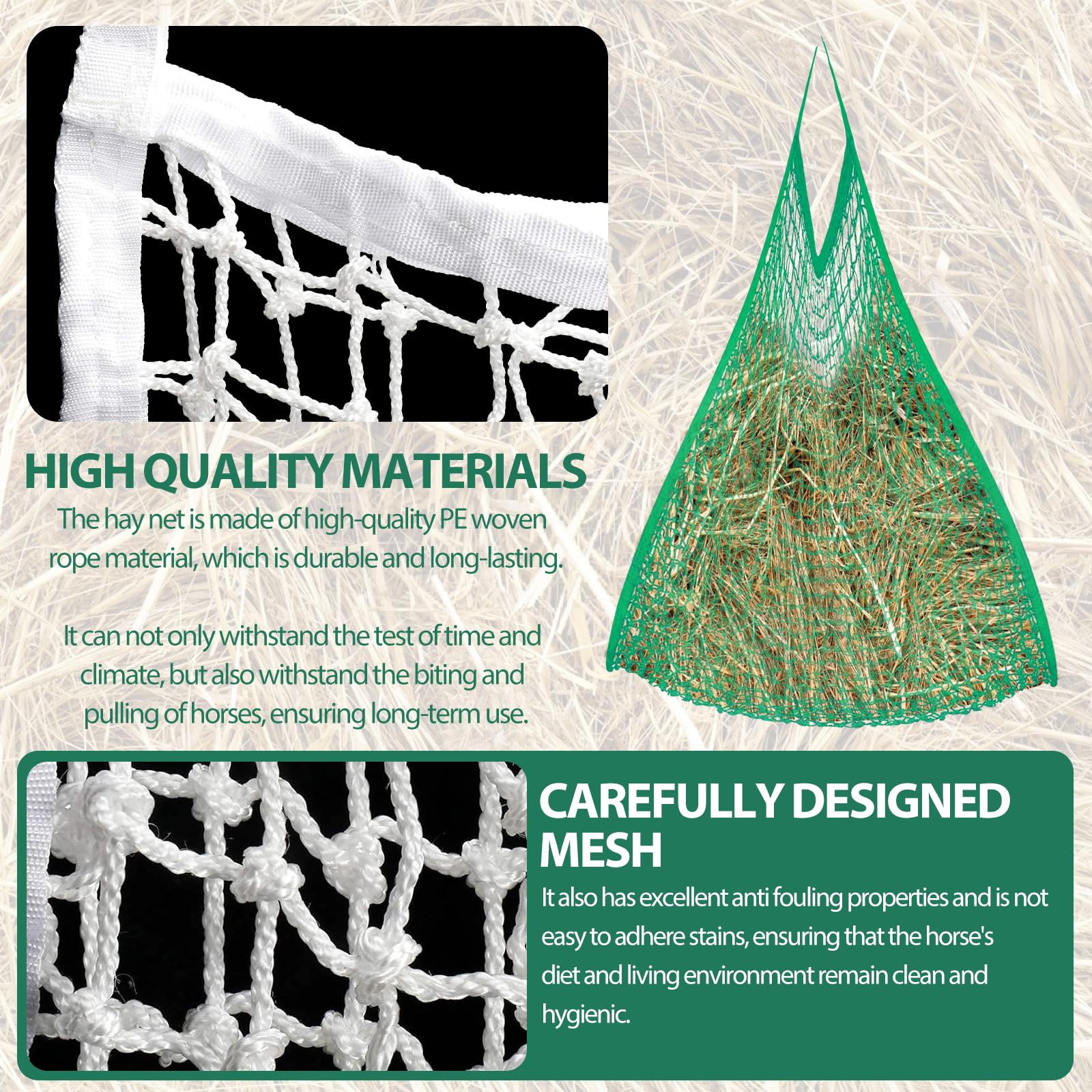 Rete Per Fieno 120x90cm Per Cavalli - Maglie Strette, Anti-Spreco, In Nylon Poliestere, Bianco - Foto 3