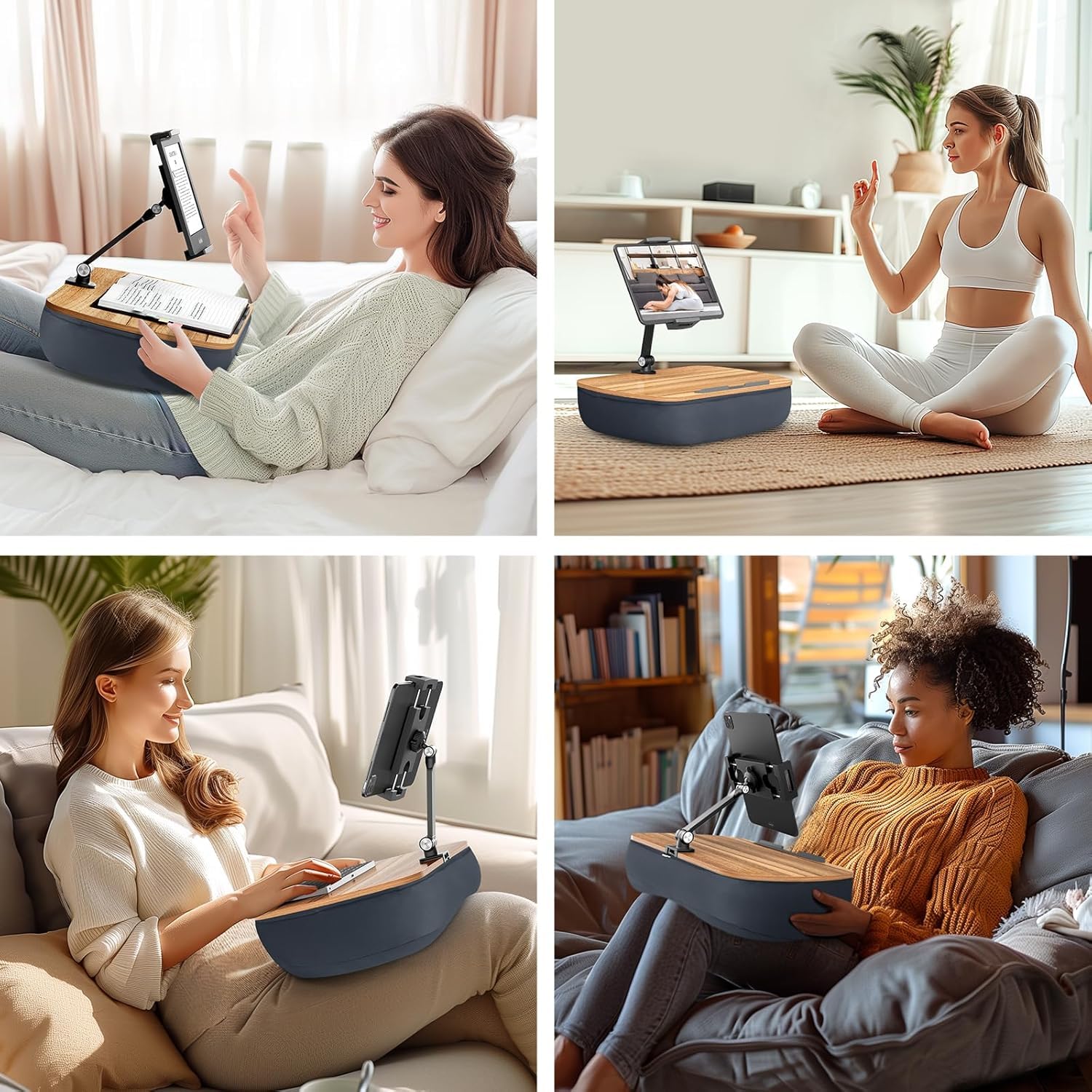 Soporte de Almohada para Tablet, Soporte Tablet con Brazo Ajustable, Compatible con iPad, Kindle, Móvil (4.7-13"), Escritorio de Regazo para Leer Manos Libres en la Cama, el sofá (Gris)
