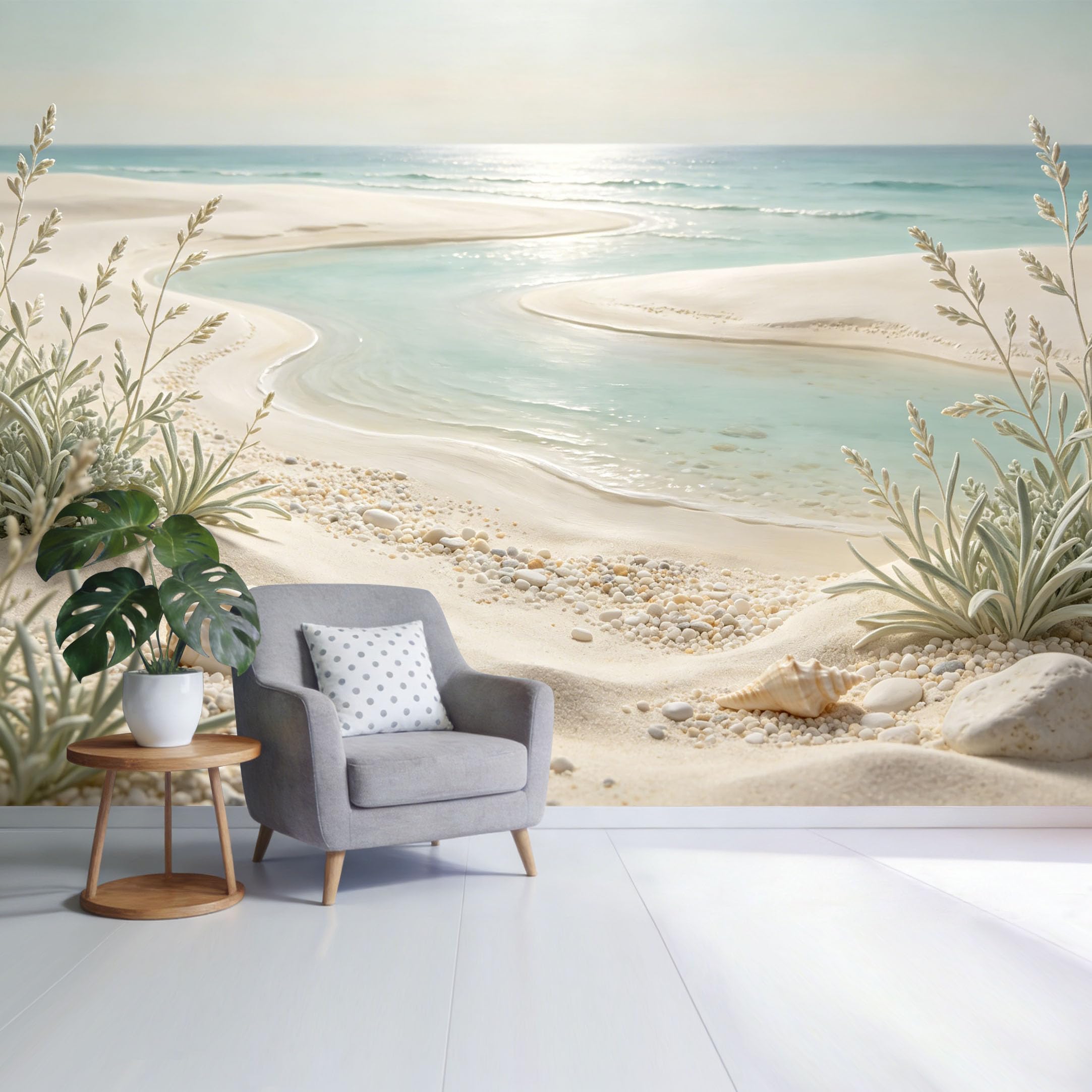 Custom Size Wall Mural Coastal Beach Ocean Waves Seashells Sandy Shore Landscape SelfAdhesive Wall Fabric Removable Wallpaper for Home Office Decor