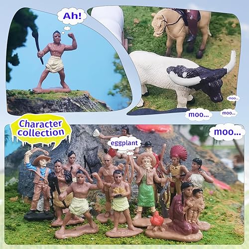 Miniatura 7 de Powhatan Indians Western Cowboy - Juego de 22 piezas de jefe indio, guerreros, vaquero, tienda de campaña, piel de ciervo, decoración de escritorio