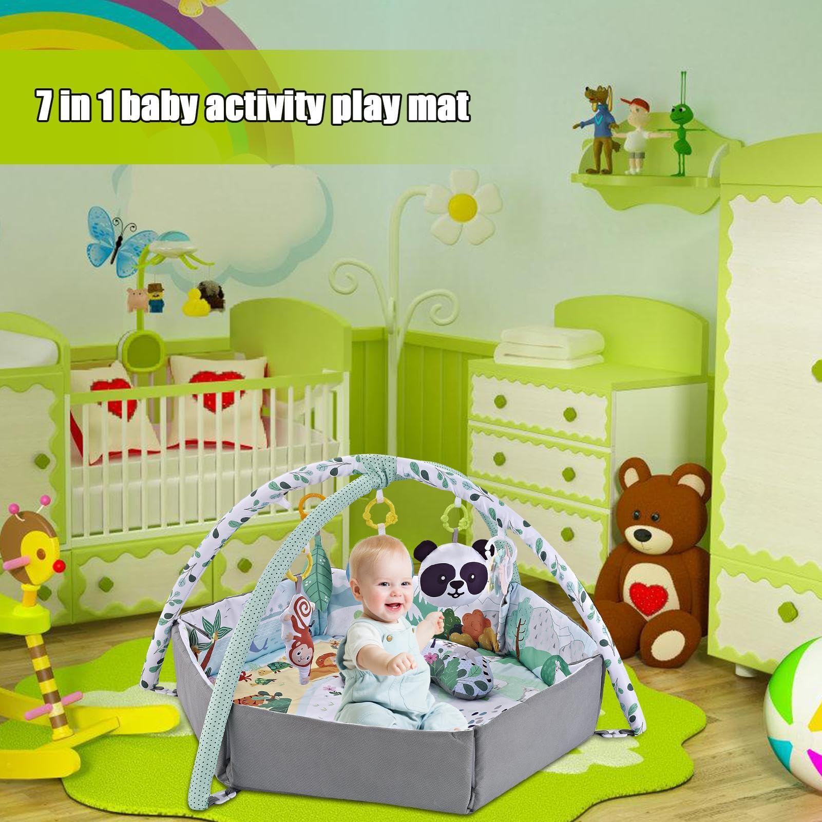 Tapis D'eveil Bebe,Tapis De Gymnastique 7 En 1 Pour Nouveau-né,Tapis D'Eveil Evolutif Et D'activités 7 En 1,Tapis Jeu D'activité Enfant,Tapis De Sol Pour Bébés De 0 À 12 Mois,Tapis D'éveil Et De Jeux