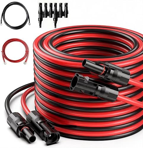 JJN Cable de extensión solar 8AWG (10 mm²) 20 pies con conector MC4 y 8 pies con conector OT, kit de adaptador de panel solar, herramienta para