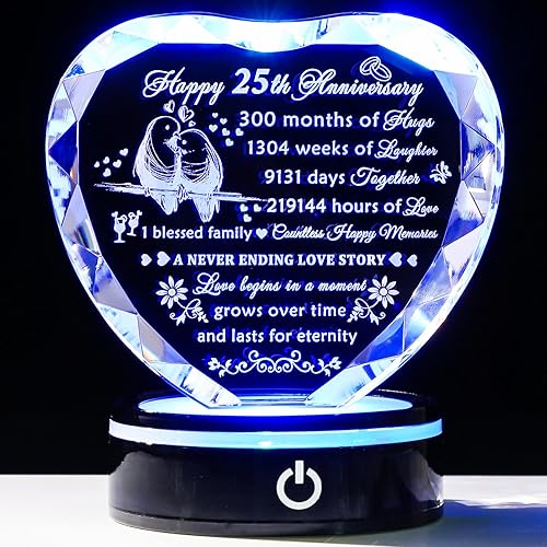YWHL 25th Wedding Anniversary Crystal Heart Gifts for Couple Parents - Anniversary Gifts For Parents