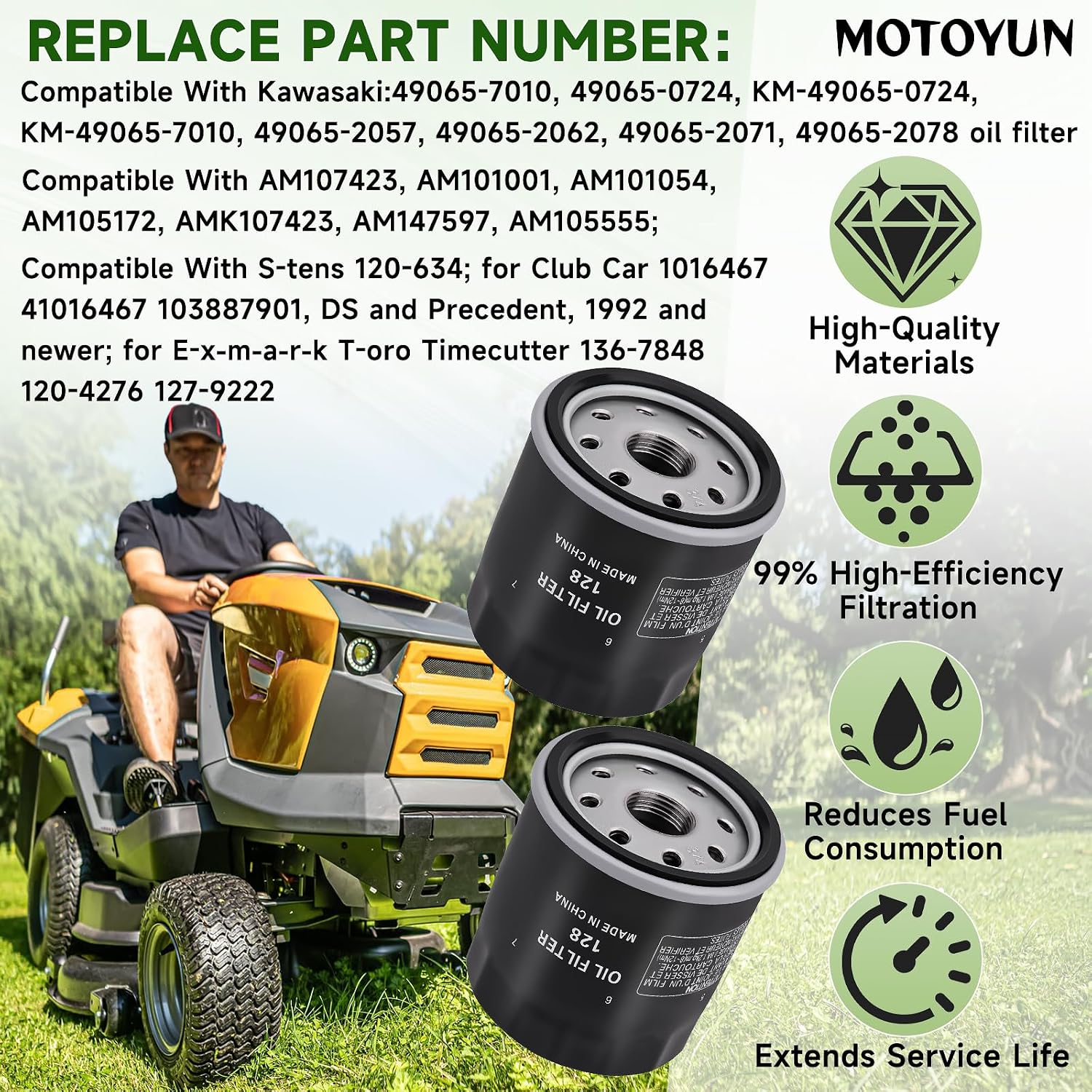 2 Pack 49065-0724 Oil Filter 49065-7010 AM107423 for kawasaki FX850V FX801V FJ180V FH381-721V FH601-770D FX751-FX1000V Models,Club Car 1016467 S-tens 120-634 49065-2071 Engine