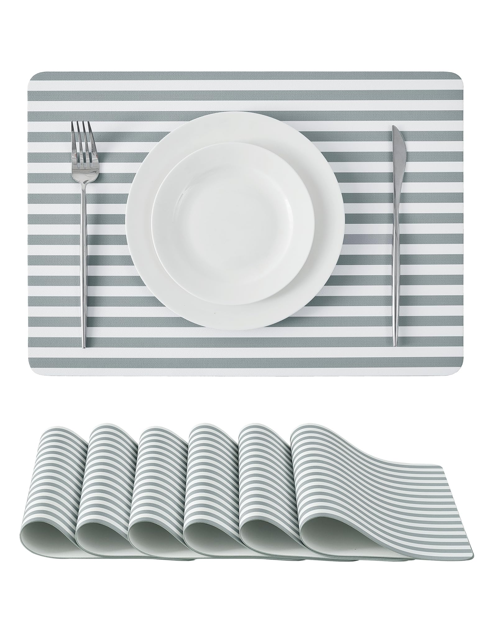 Leetaltree Set di 6 tovagliette in pelle a righe, colore: grigio