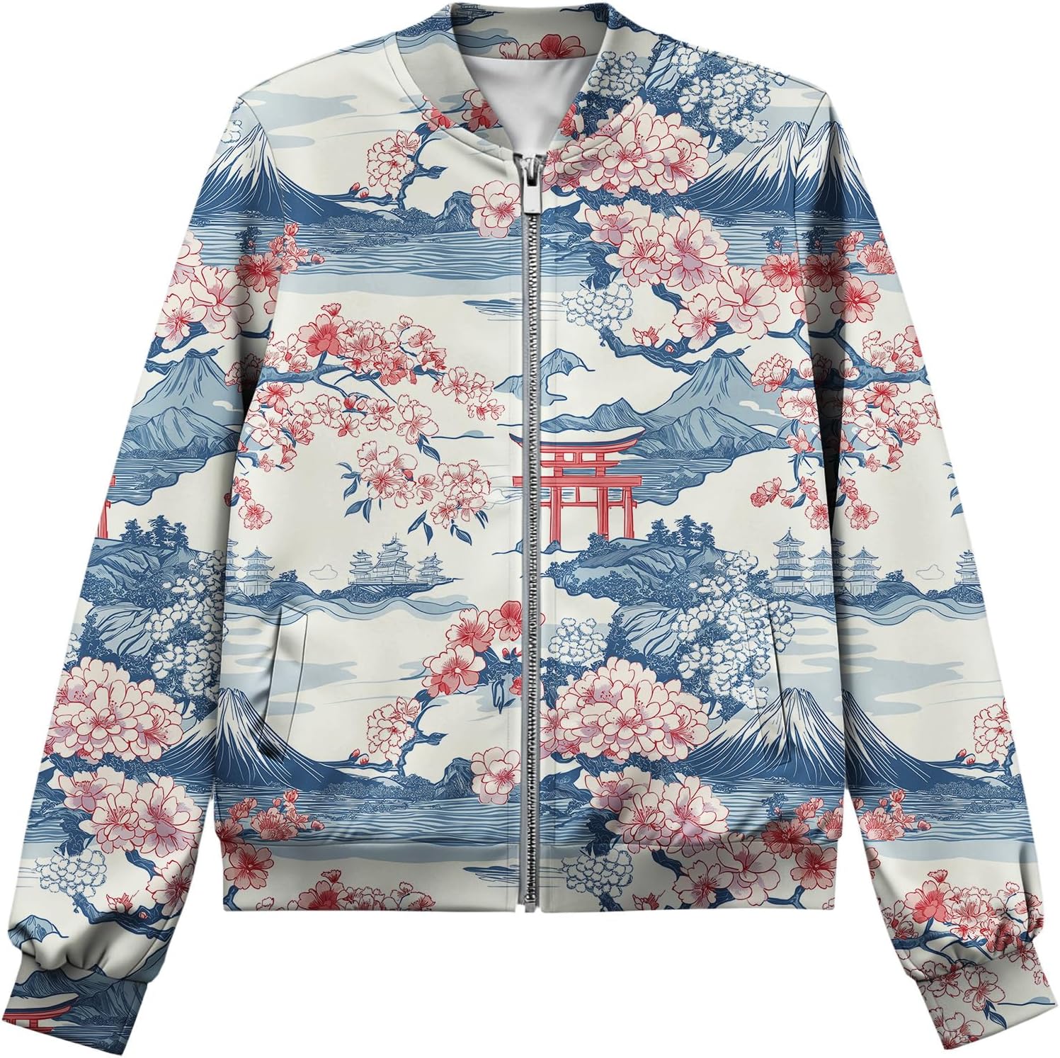 LIZALIG Women's Floral Print Bomber Jacket Casual Vintage Zip Coat Lightweight Long Sleeve Outwear Tops Windbreaker