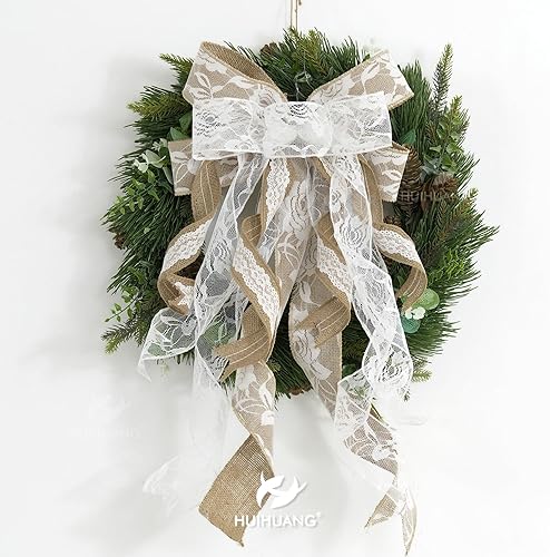 Miniatura 3 de HUIHUANG Cinta de arpillera con cinta de encaje con cable, cinta de arpillera de yute de encaje blanco para coronas, manualidades rústicas, lazos,