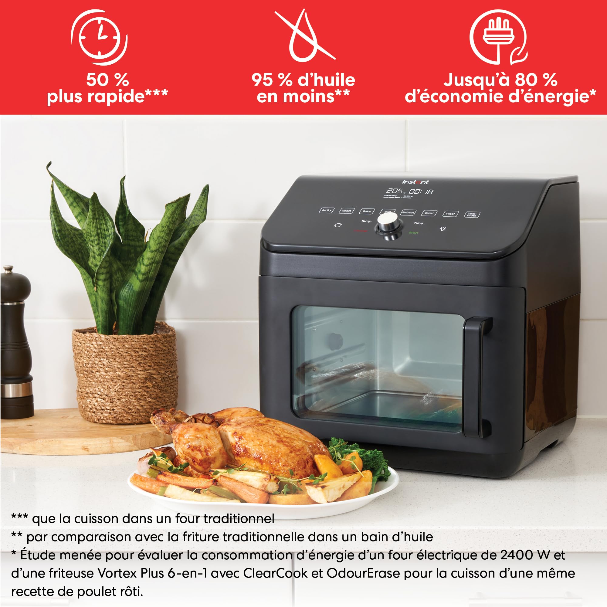Instant 13L Grand Four Friteuse sans Huile avec Capacité XXL, 9 Programmes et Tourne Broche- Air Fry, Rôtir, Rotisserie, Griller, Cuire, Toaster, Réchauffer, Déshydrater & Fermenter - 1700W
