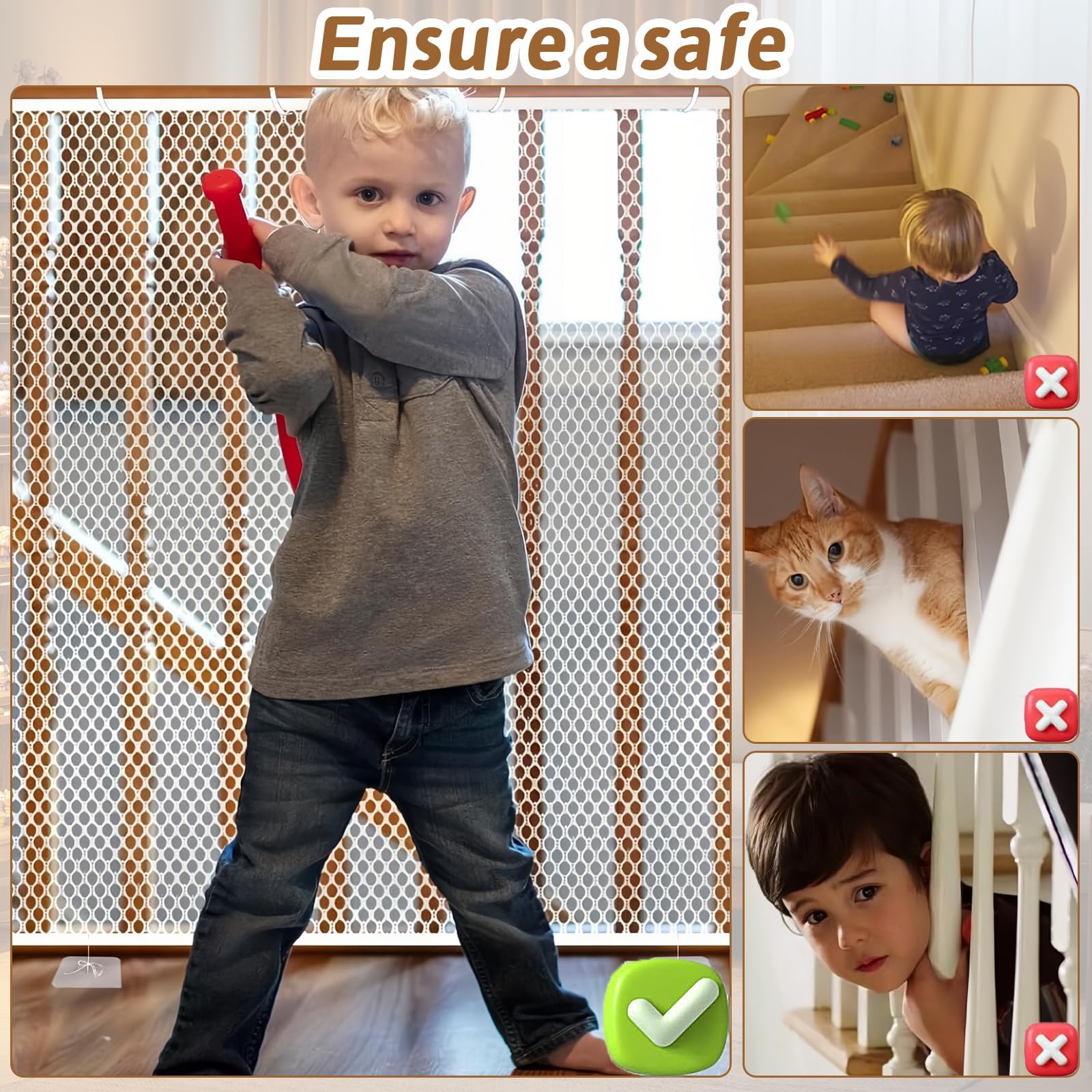 Red Seguridad Infantil 3mx79cm Malla Protectora Balcon Red Seguridad para Escaleras Robusta y Ajustable para Niños, Mascotas Seguridad Malla (Blanco)