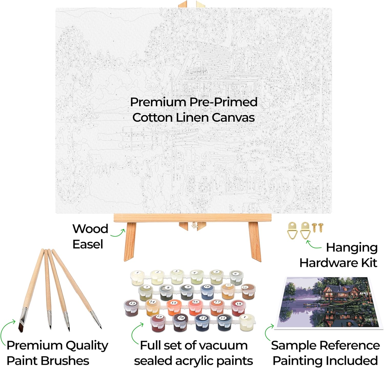 Ledgebay DIY Paint by Numbers Kit for Adults Framed Canvas Beginner to Advanced Paint by Numbers Kit Kits Include Acrylic Paint Set Brushes Tabletop Easel (Cabin Fever 16" x 20" Framed)