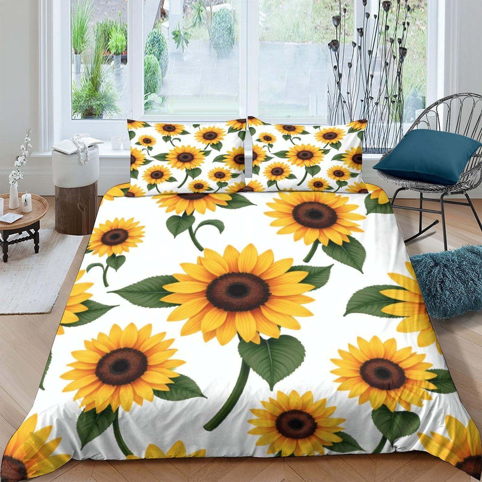 Ctjqhvkz Style-2 3D Printed Sunflower Fitted Sheet Microfiber Soft Yellow Floral Mattress Cover For Bedroom Guest Room Decor Single（135X200cm）