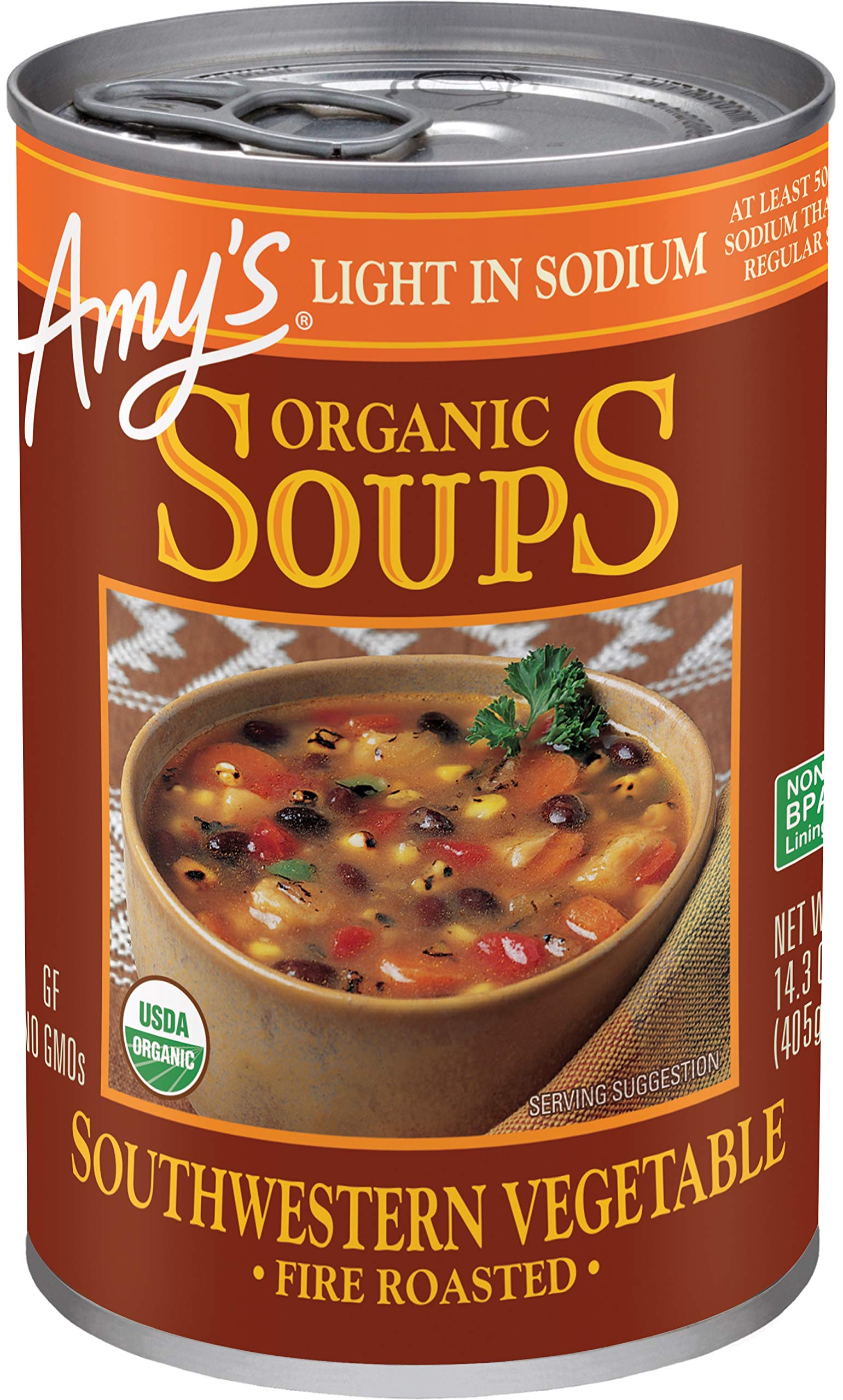 Amy's Soup, Organic Fire Roasted Vegetable with Black Beans, Light in Sodium, Vegan & Gluten Free, 14.3 oz