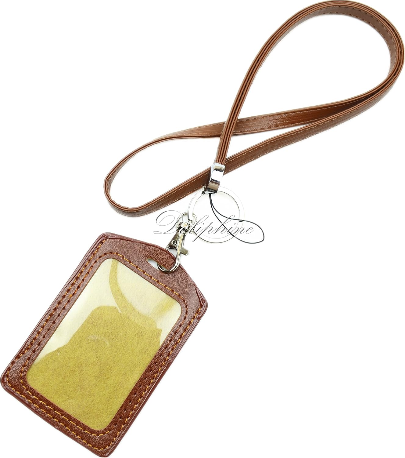 Deluxe Durable PU Leather Necklace Lanyard with ID Badge Holder for Key fob Cell Phone, Key, USB, Camera (Brown Vertical)