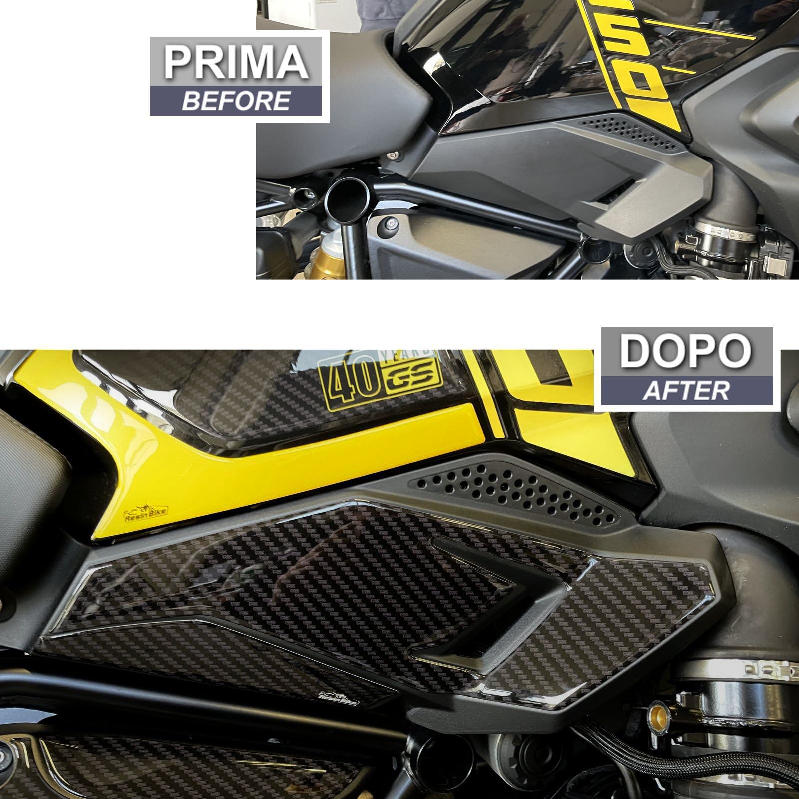 Resin Bike Adesivi Moto Compatibile con Bmw R 1250 GS Triple Black - Edition 40th 2021. Protezioni Para Telaio da Urti e Graffi. Coppia Adesivi 3D Resinati GS 1250