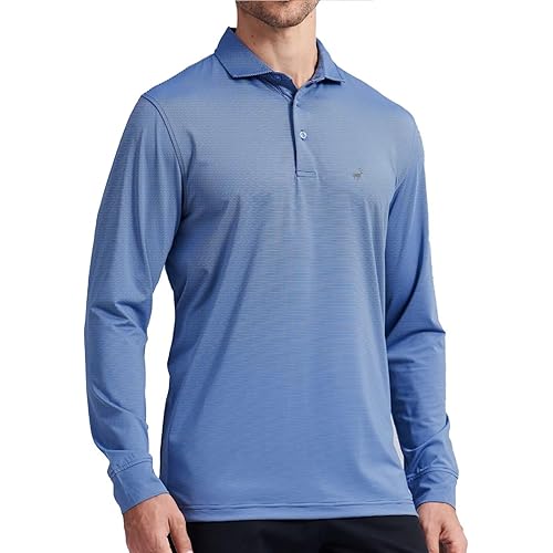 MICHEL ROUEN Golf Shirts for Men Short Sleeve Lightweight Quick Dry Pin Striped Casual Collared Polo Shirts