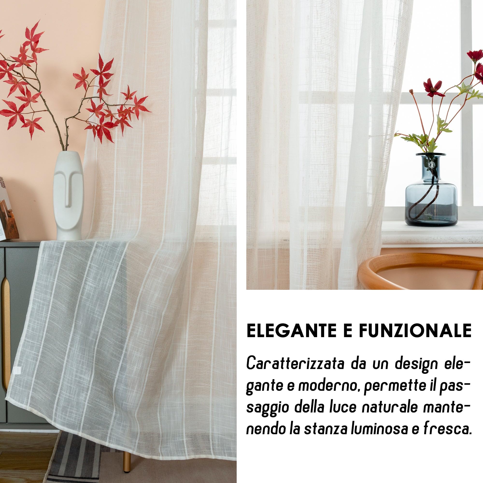 GIRASOLE HOME® Coppia Tende Filtranti in Simil Lino Tenda per Interni 2 Pannelli con Occhielli 140x285cm