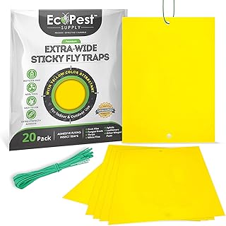 Yellow Sticky Traps – 20 Pack (Extra-Wide) | Yellow Fly Paper Trap and Gnat Sticky Traps for Fruit Flies, Fungus Gnat, and Other Insects | Indoor and Outdoor Flying Insect Trap