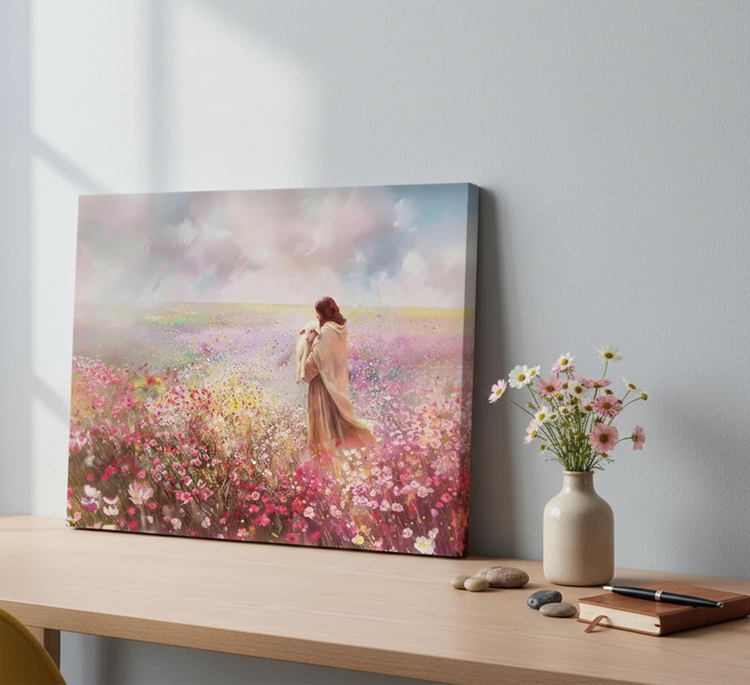 Jesus and Lamb Canvas Wall Art The Lost Lamb Christian Painting Picture Wall Decor God Religious Belief Poster Print Artwork for Church Bedroom Living Room Home Decoration,16x12in Canvas Jesus Sheep 12x16in Canvas