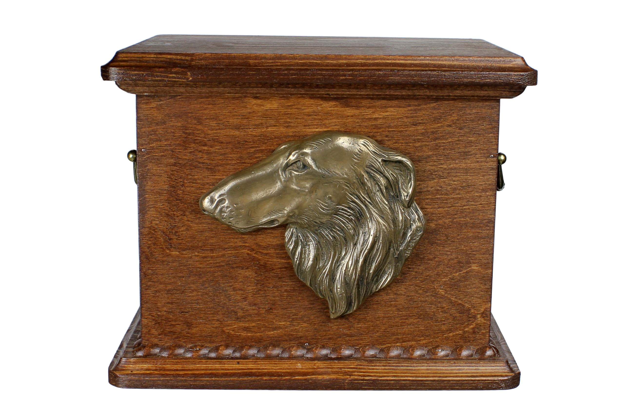 Art-Dog Urn for Dog Ashes - Handmade Memorial with Relief, Personalized Engraving, and Cold Cast Bronze Bust – Custom Pet Memorial Urn – 8.3x11.4x8.7” – Borzoi Russian Wolfhound