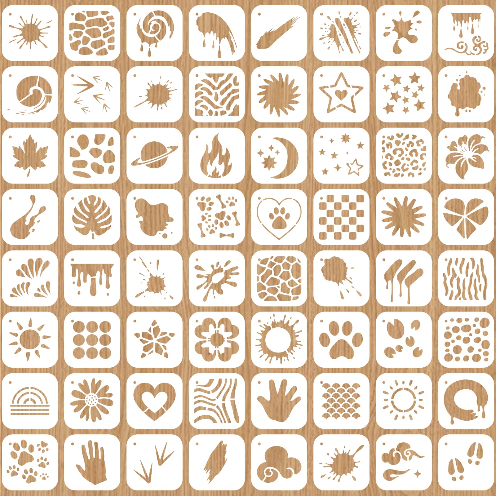 Kit de 64 mini pochoirs 10x10 cm pour des ateliers peinture DIY réussis